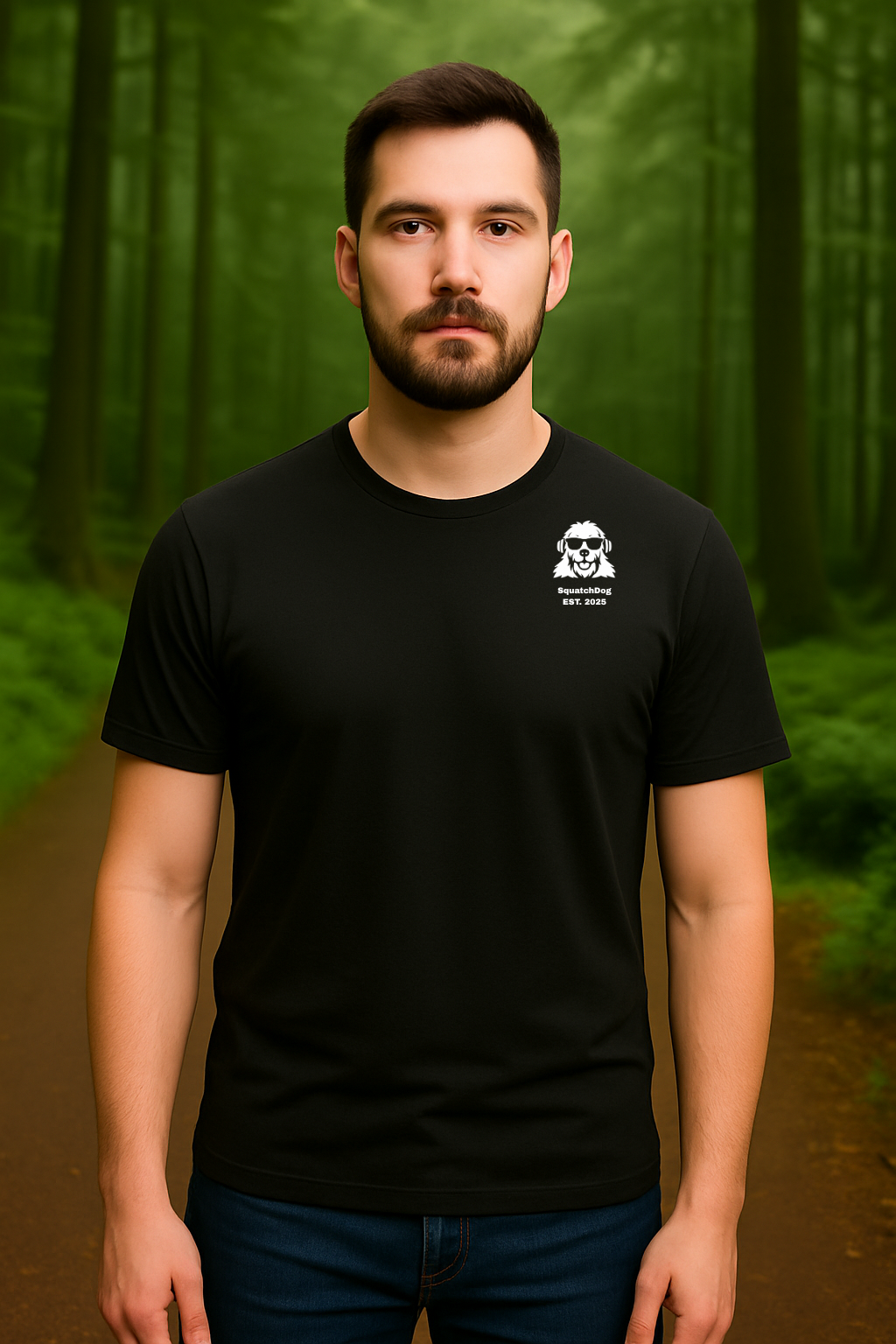SquatchDog™ t-shirt with “L.E.A.S.H. – Legendary Exploration And SquatchDog Handling” slogan