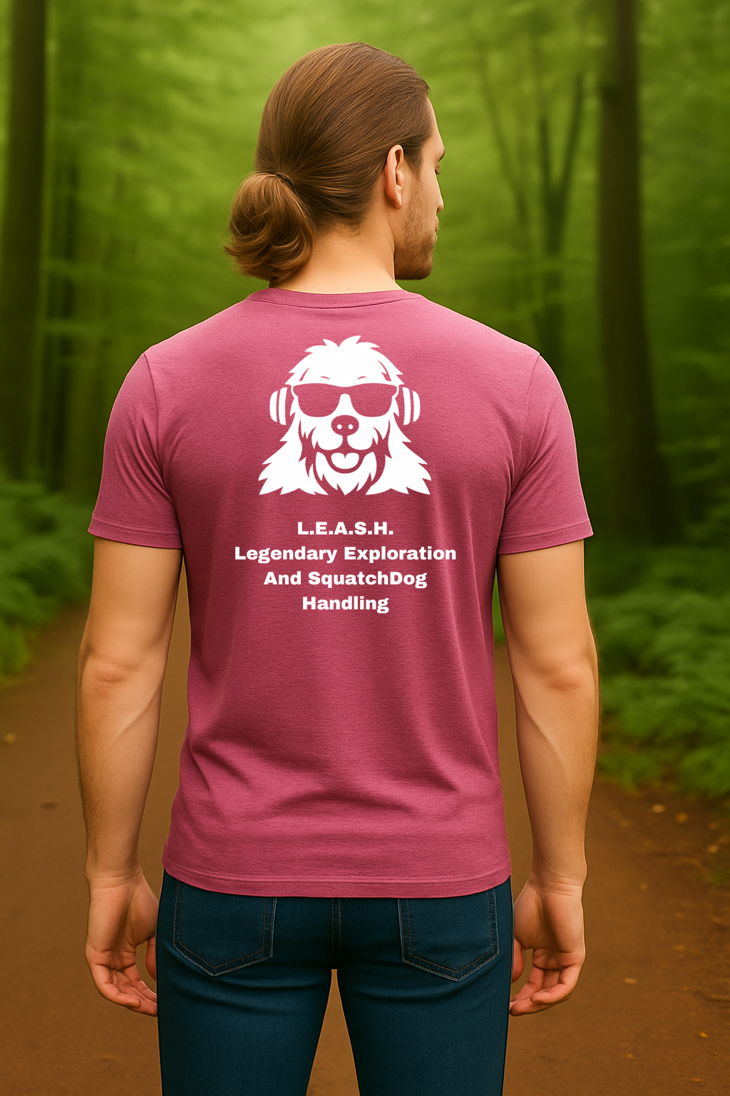 SquatchDog™ t-shirt with “L.E.A.S.H. – Legendary Exploration And SquatchDog Handling” slogan