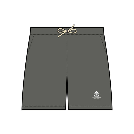 SquatchMan fleece shorts – soft cryptid loungewear inspired by Appalachian legends in Pepper
